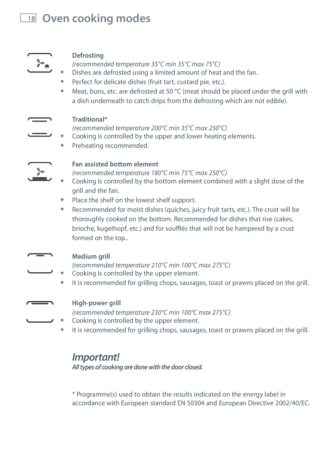 Fisher & Paykel OB60N8DTX installation instructions Oven cooking modes 