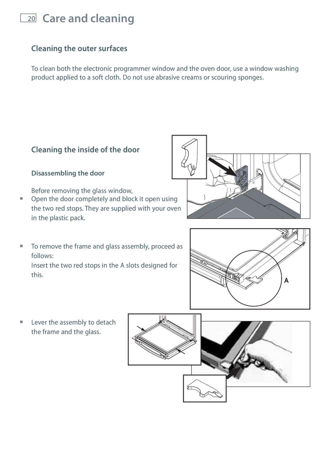 Fisher & Paykel OB60N8DTX Care and cleaning, Cleaning the outer surfaces, Cleaning the inside of the door 