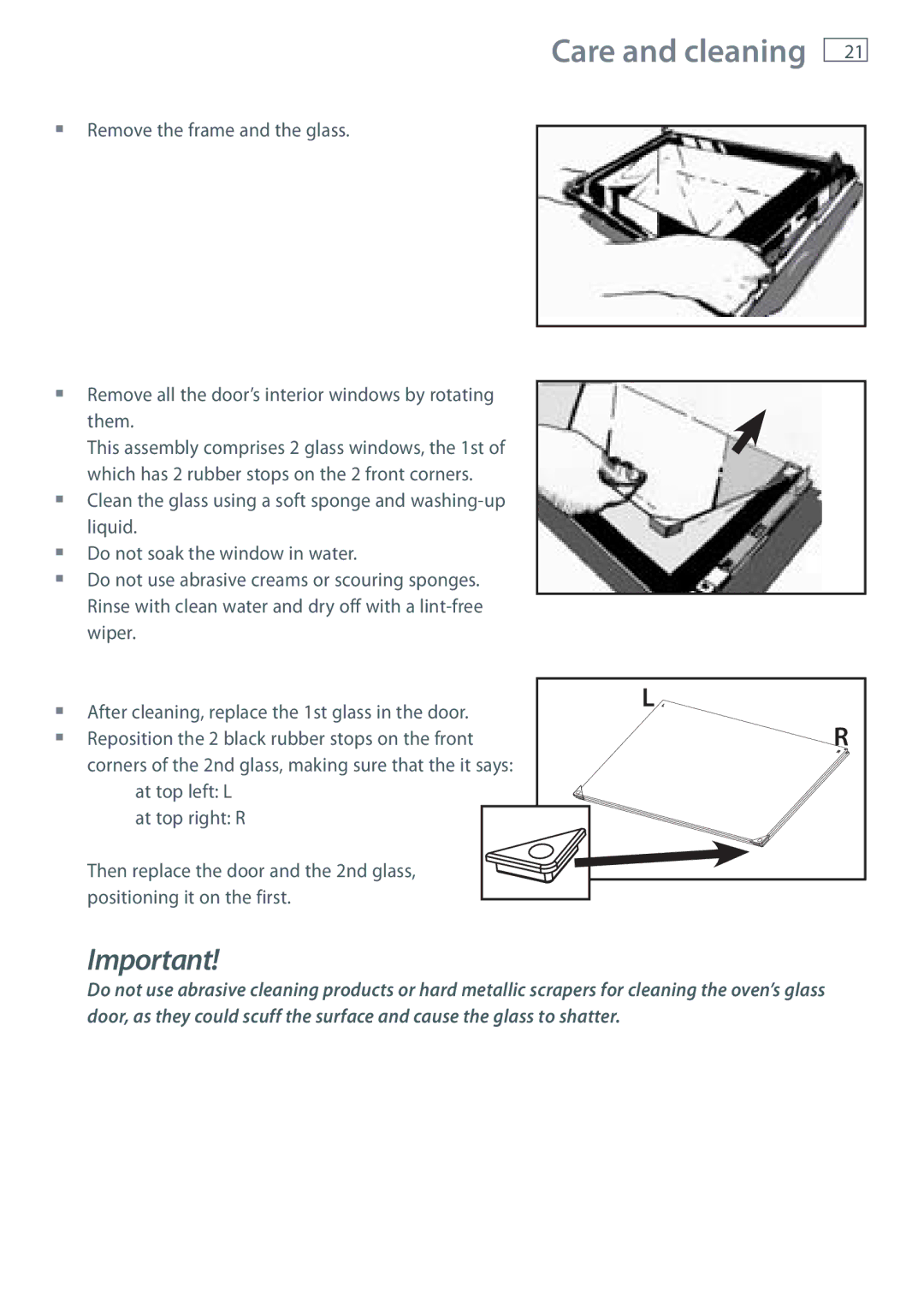 Fisher & Paykel OB60N8DTX installation instructions Care and cleaning 