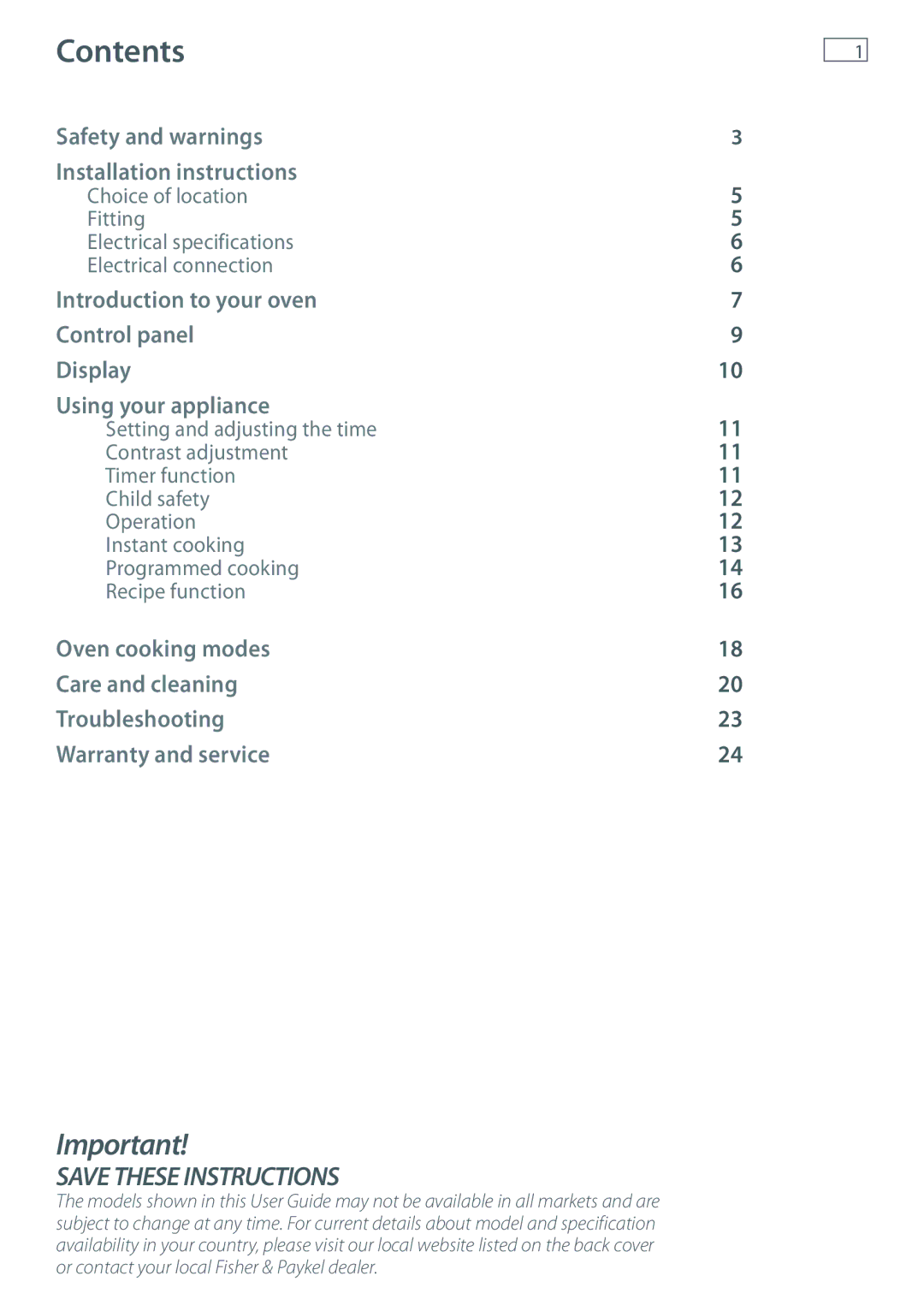 Fisher & Paykel OB60N8DTX installation instructions Contents 