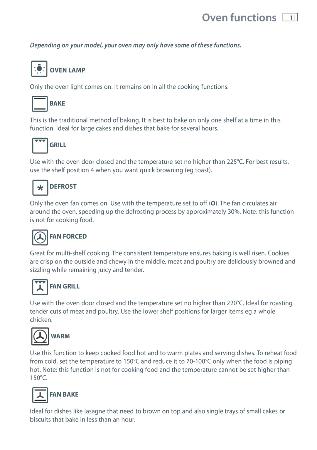 Fisher & Paykel OB60S manual Oven functions, Bake 