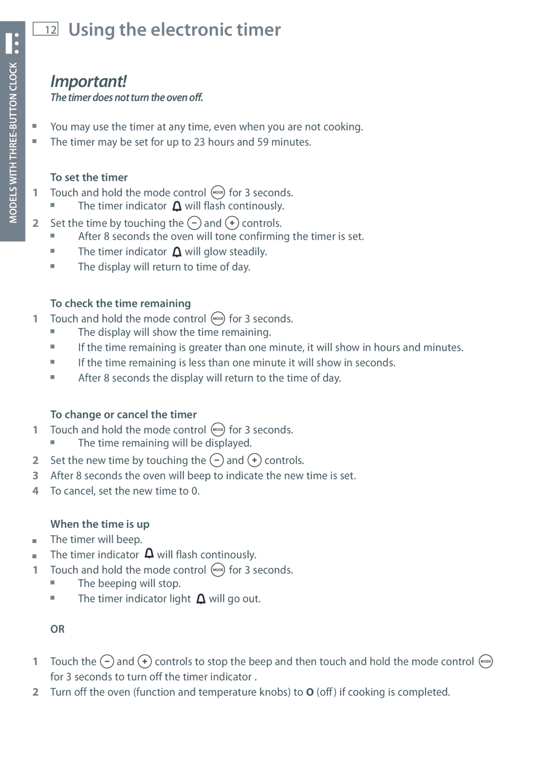 Fisher & Paykel OB60S manual Using the electronic timer, To set the timer, To check the time remaining, When the time is up 