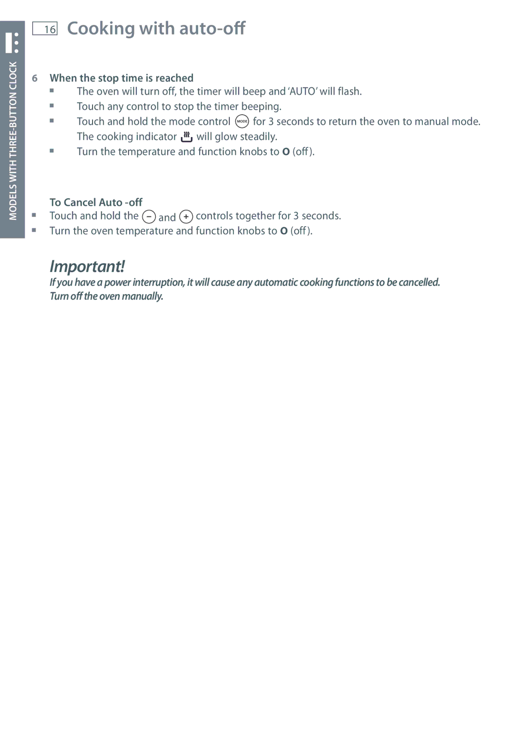 Fisher & Paykel OB60S manual When the stop time is reached, To Cancel Auto -off 