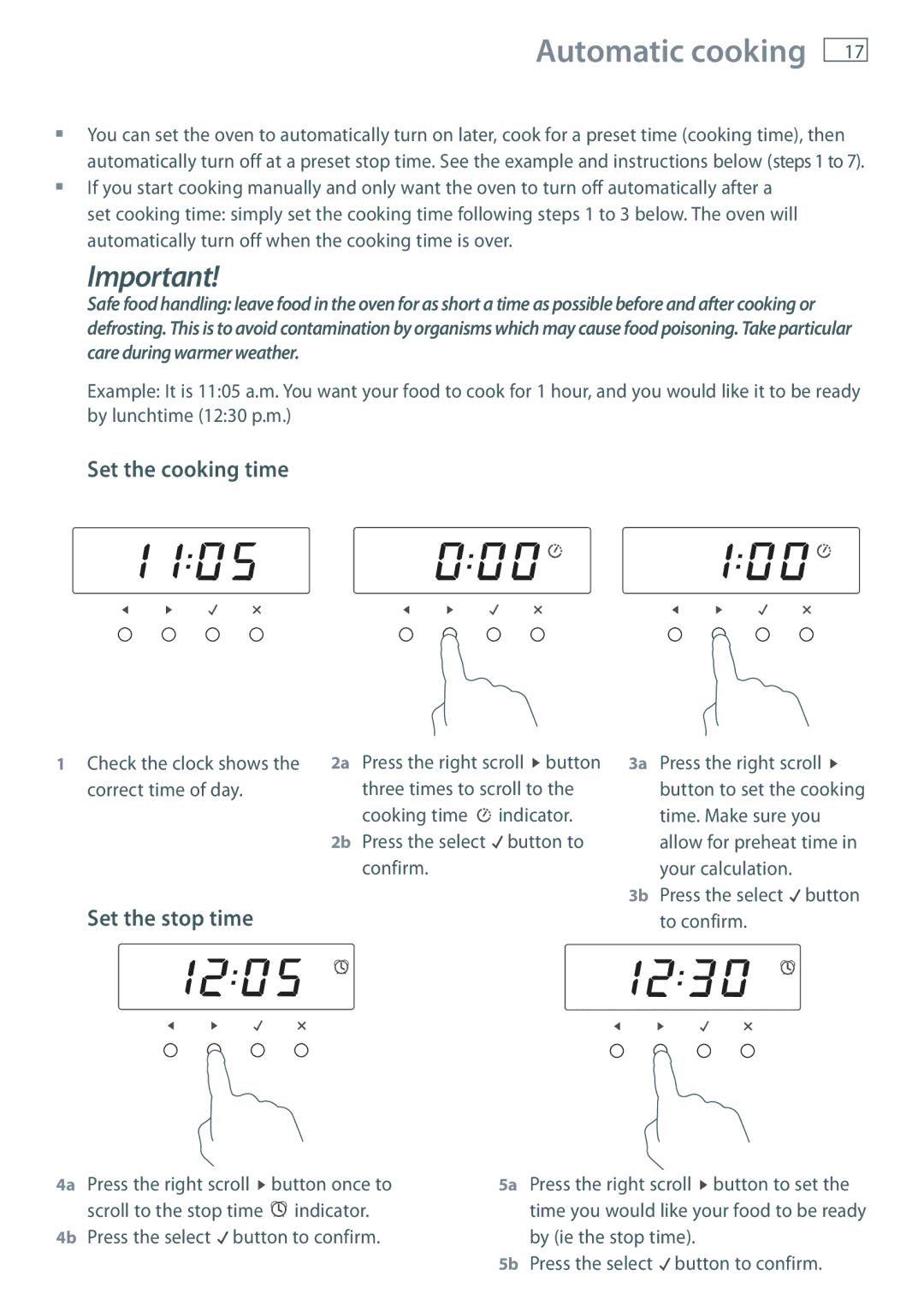 Fisher & Paykel OB60S9DE installation instructions Automatic cooking, Set the cooking time, Set the stop time 