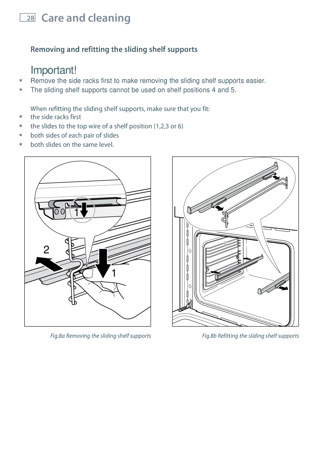 Fisher & Paykel OB60S9DE installation instructions Removing and refitting the sliding shelf supports 