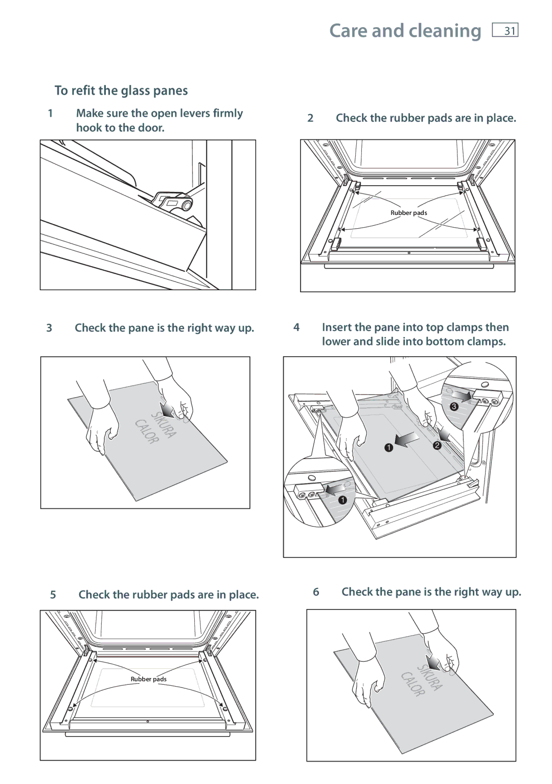 Fisher & Paykel OB60S9DE To refit the glass panes, Make sure the open levers firmly hook to the door 