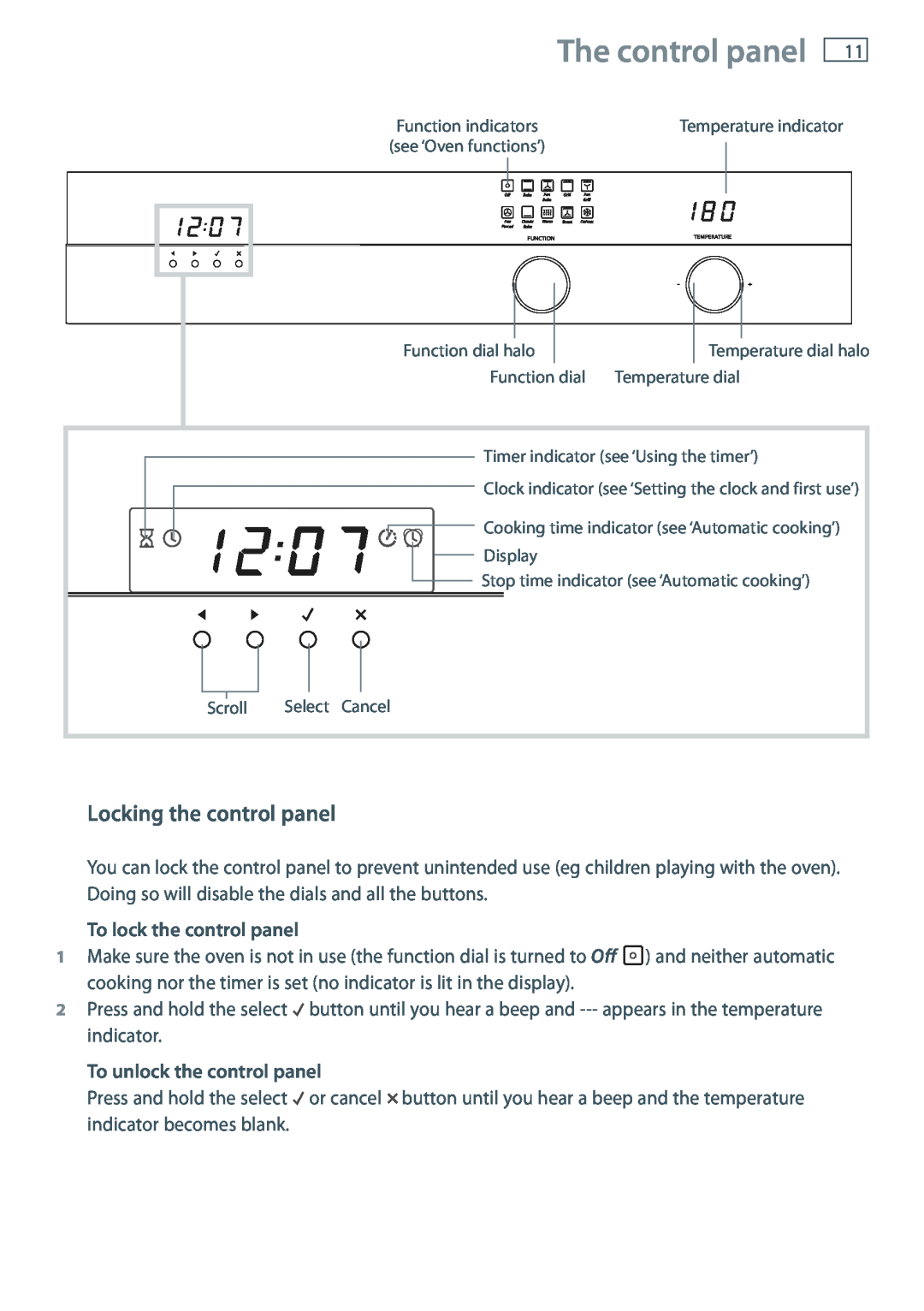 Fisher & Paykel OB60S9DE installation instructions The control panel, Locking the control panel 