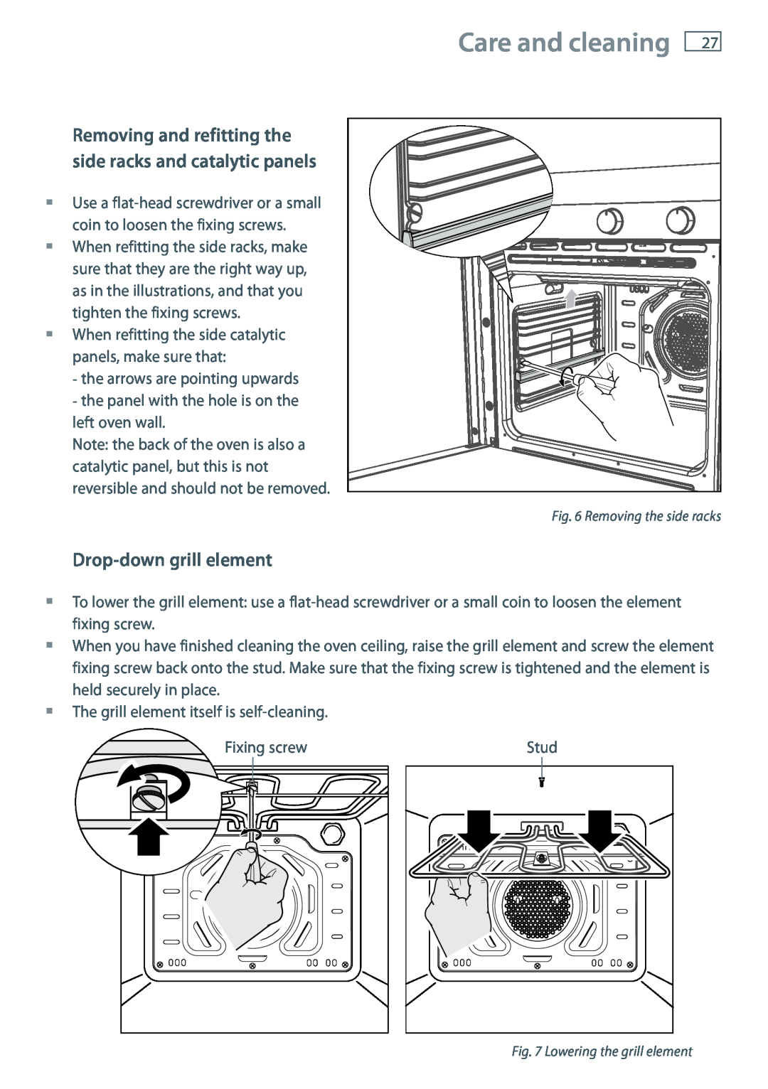 Fisher & Paykel OB60S9DE installation instructions Care and cleaning, Drop-downgrill element 
