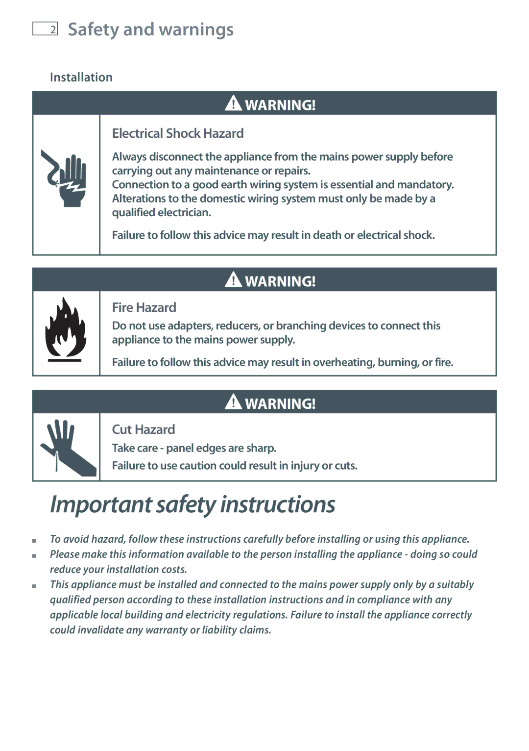 Fisher & Paykel OB60S9DEP, OB60S9DECP installation instructions Safety and warnings, Installation 