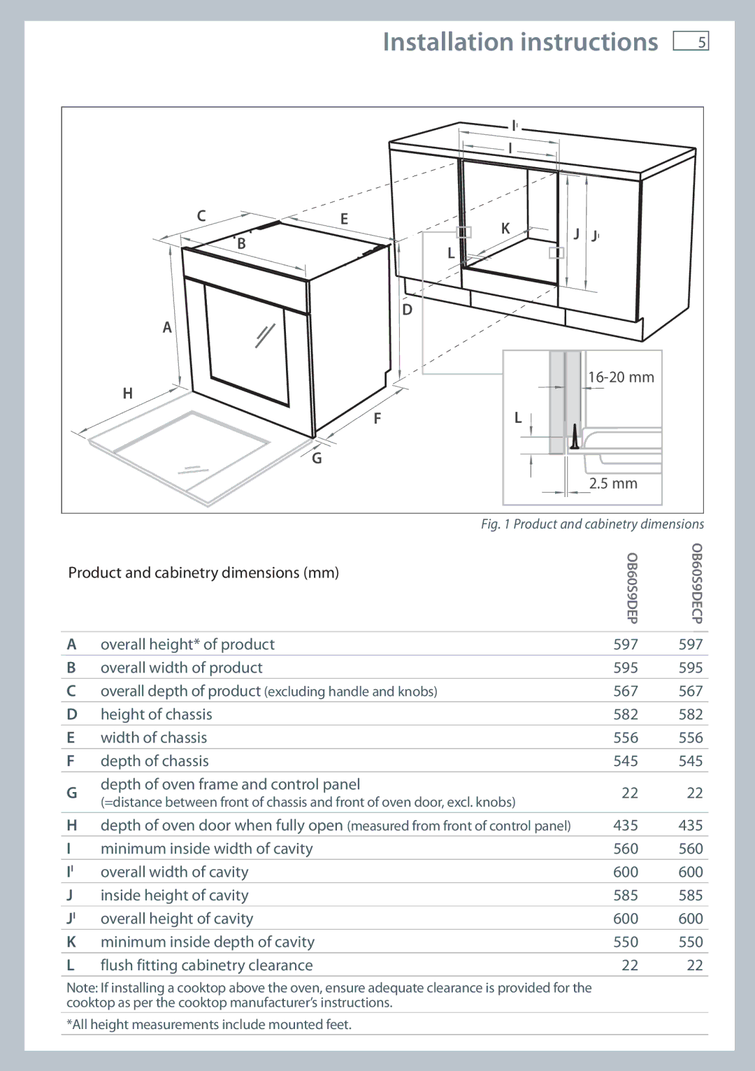 Fisher & Paykel OB60S9DECP, OB60S9DEP installation instructions Installation instructions 