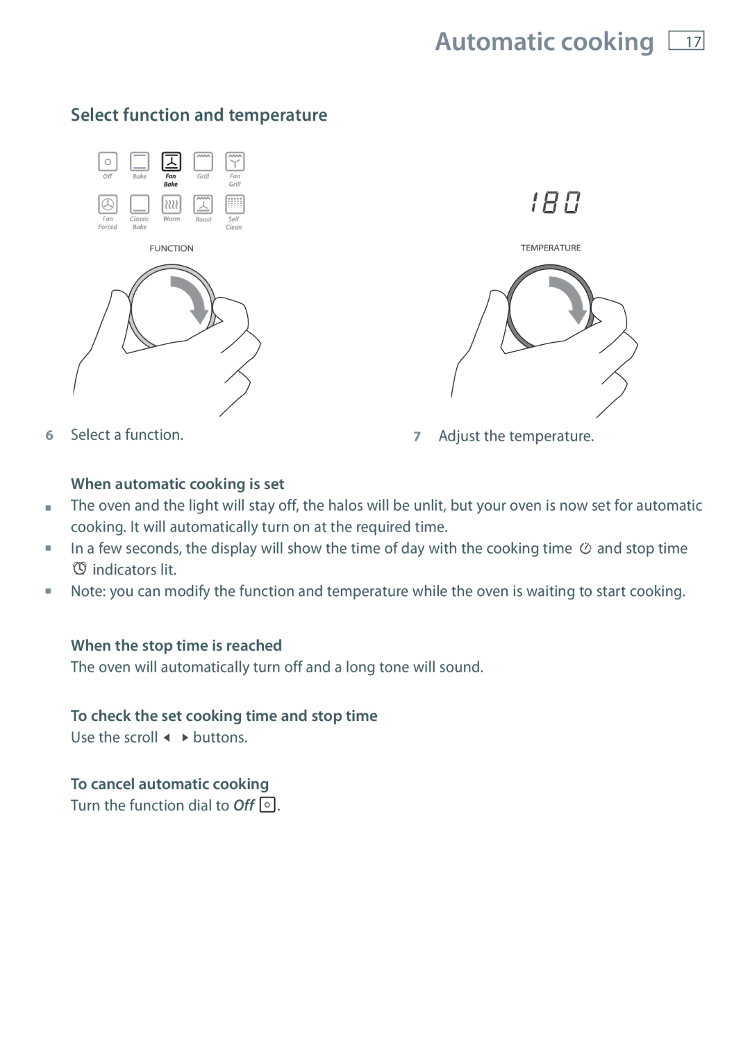 Fisher & Paykel OB60S9DEP installation instructions Select function and temperature 