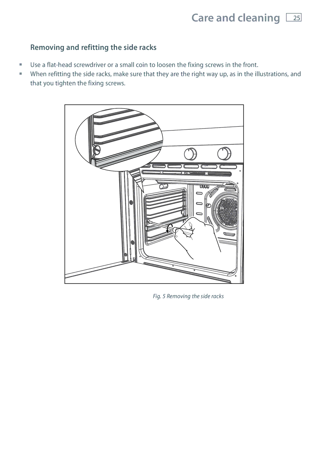 Fisher & Paykel OB60S9DEP installation instructions Removing and refitting the side racks, Removing the side racks 