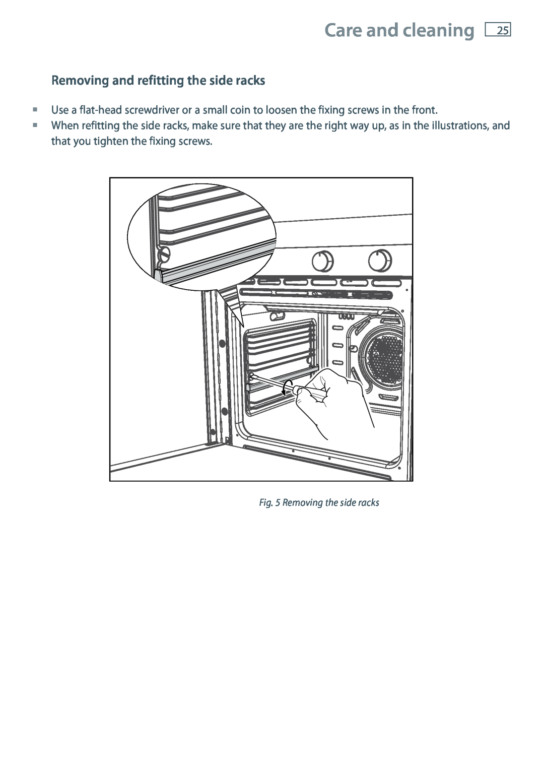 Fisher & Paykel OB60S9DEP installation instructions Care and cleaning, Removing and refitting the side racks 
