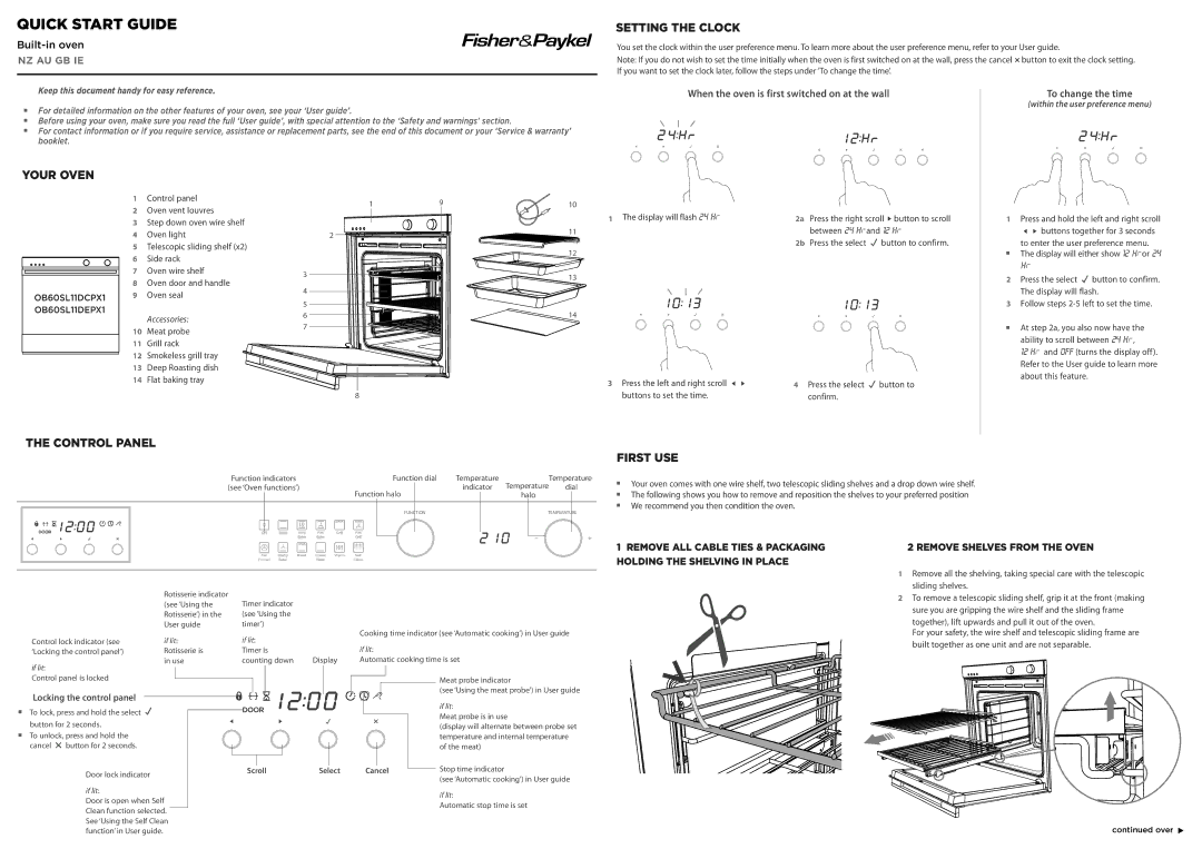 Fisher & Paykel OB60SL11DEPX1 quick start Setting the Clock, Your Oven, Control Panel First USE, ScrollSelect 