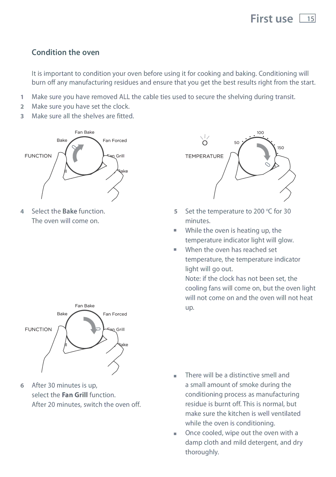 Fisher & Paykel OB60SL7 manual Condition the oven, After 20 minutes, switch the oven off 