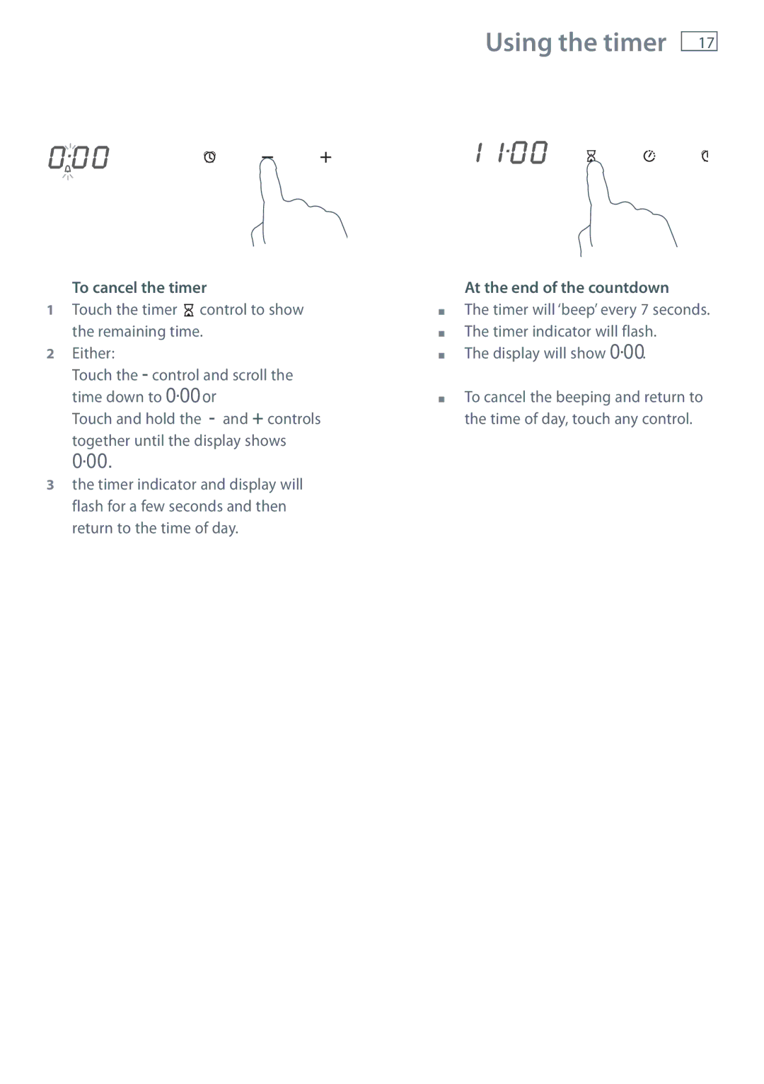 Fisher & Paykel OB60SL7 manual To cancel the timer, At the end of the countdown 