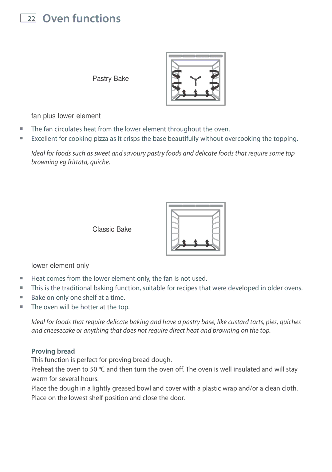 Fisher & Paykel OB60SL7 manual Fan plus lower element, Proving bread 