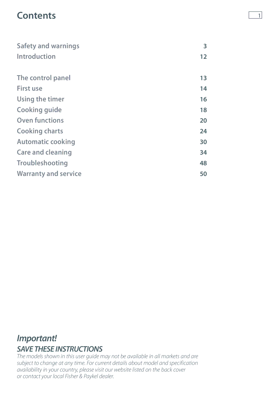 Fisher & Paykel OB60SL7 manual Contents 