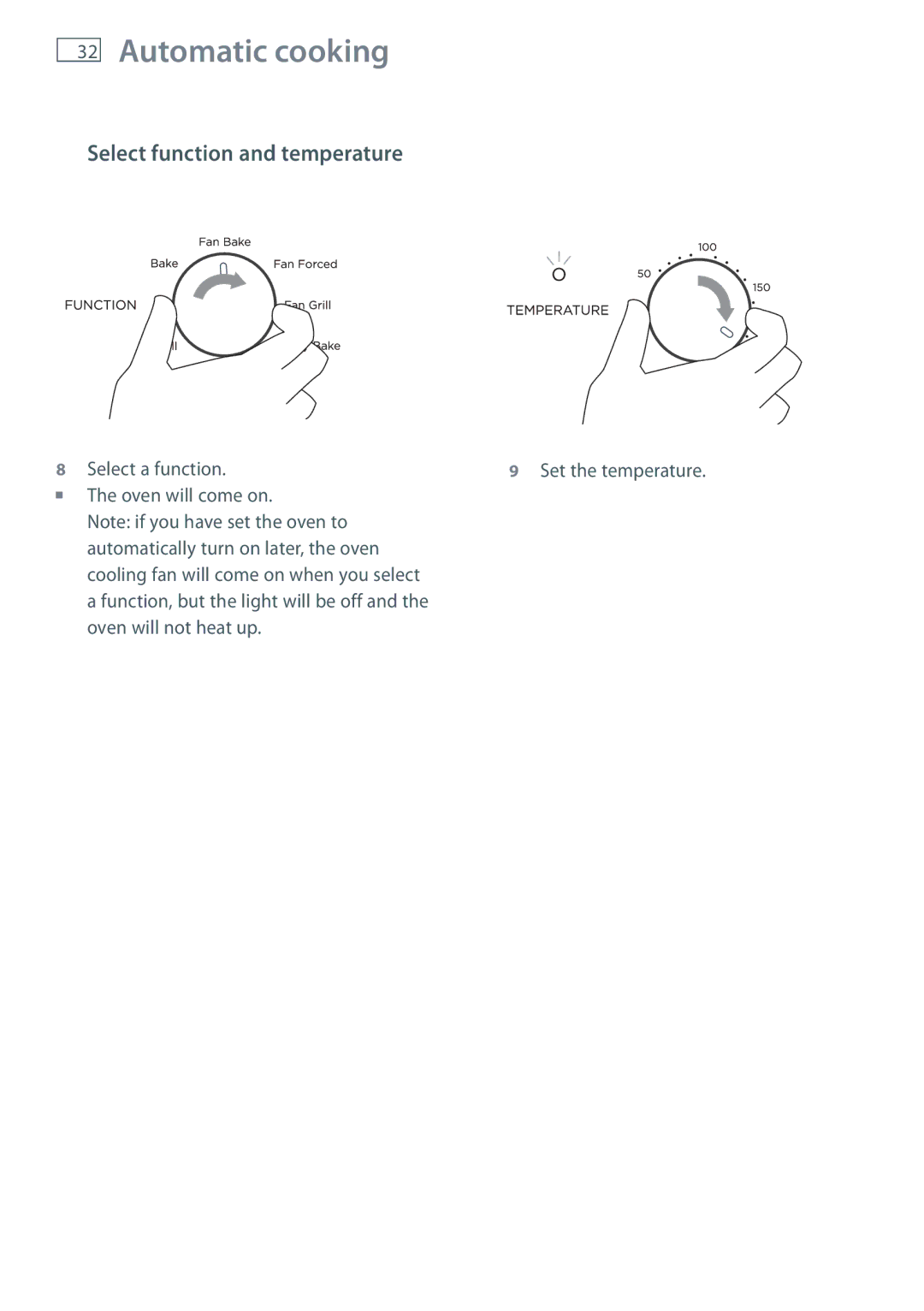 Fisher & Paykel OB60SL7 manual Select function and temperature 