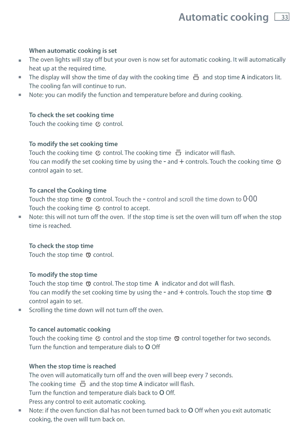 Fisher & Paykel OB60SL7 manual When automatic cooking is set, To check the set cooking time, To modify the set cooking time 