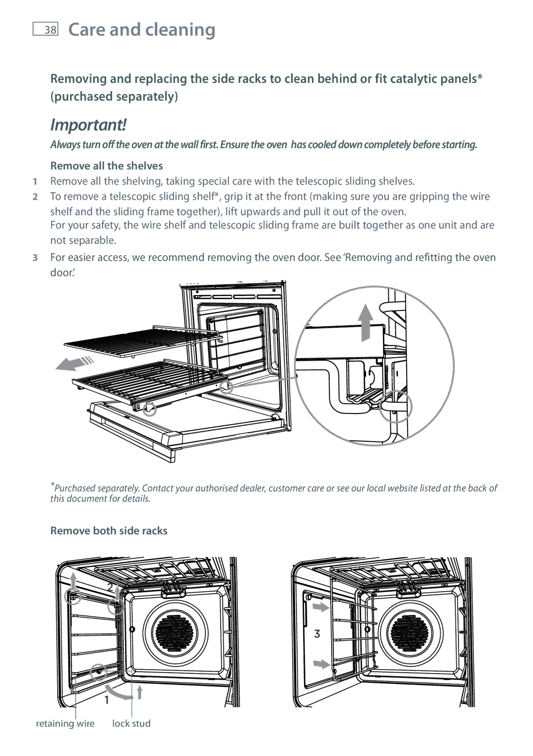 Fisher & Paykel OB60SL7 manual Remove all the shelves, Remove both side racks 