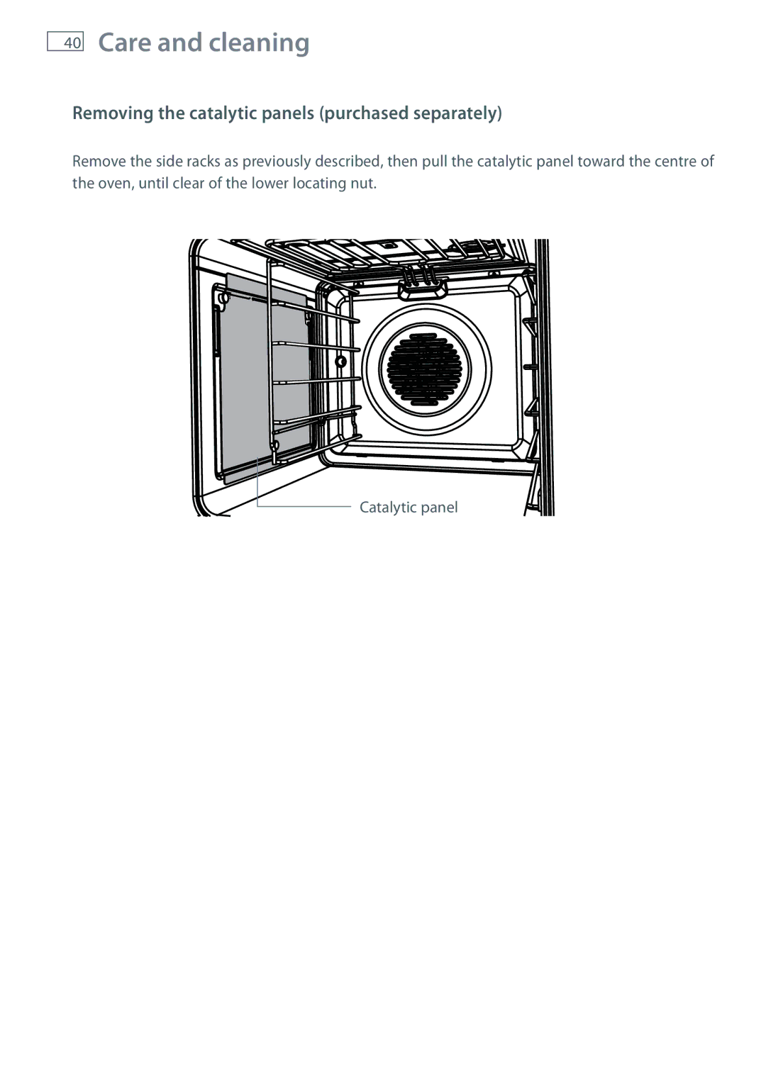 Fisher & Paykel OB60SL7 manual Removing the catalytic panels purchased separately 