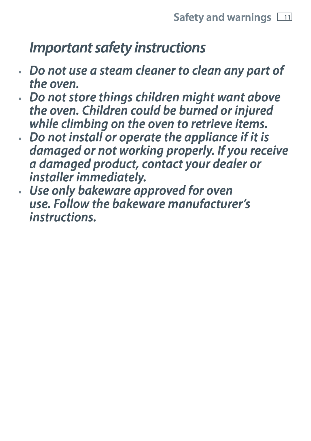 Fisher & Paykel OB60SL7 manual Do not use a steam cleaner to clean any part of the oven, Important safety instructions 