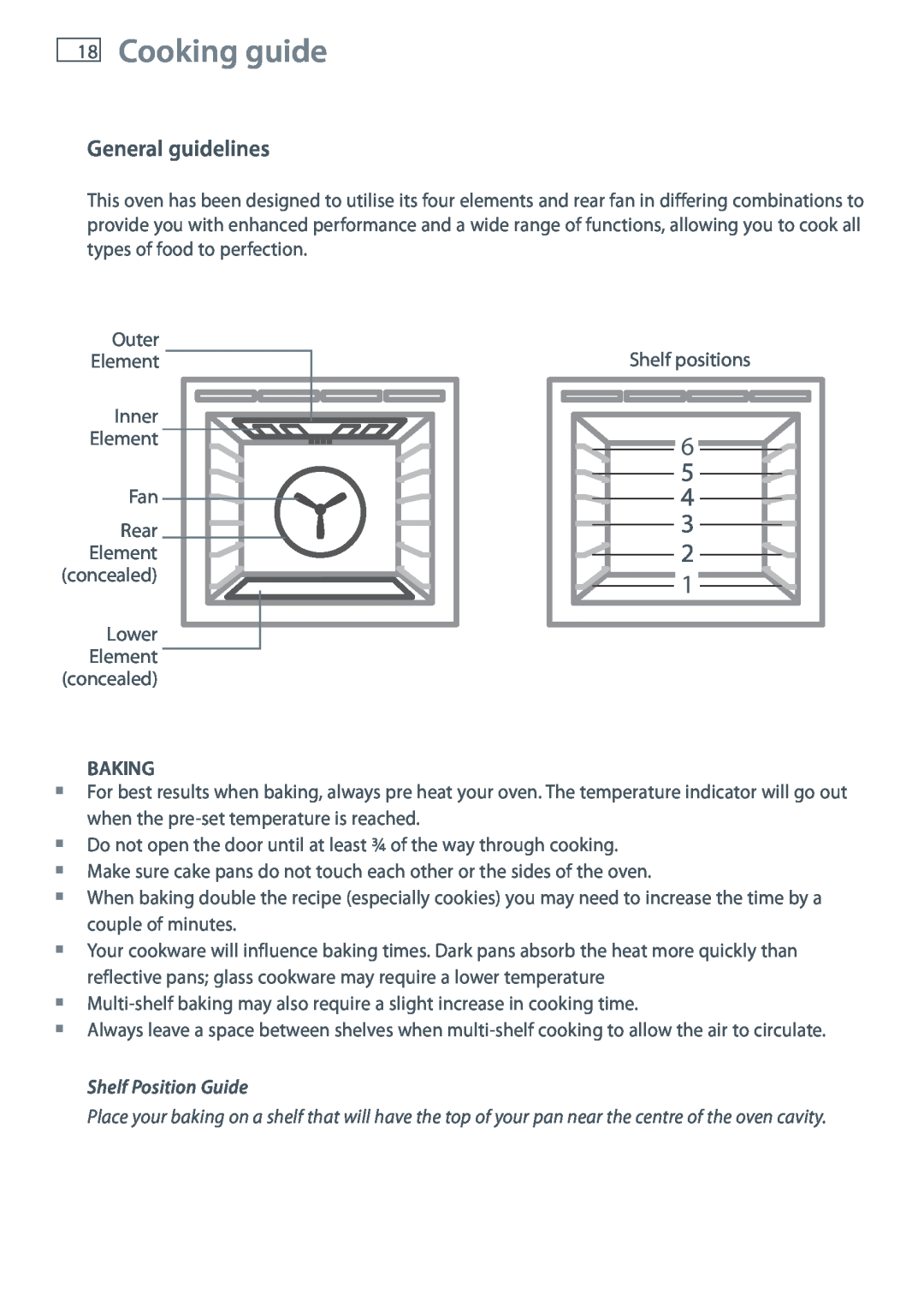 Fisher & Paykel OB60SL7 manual Cooking guide, General guidelines, Baking, Shelf Position Guide 