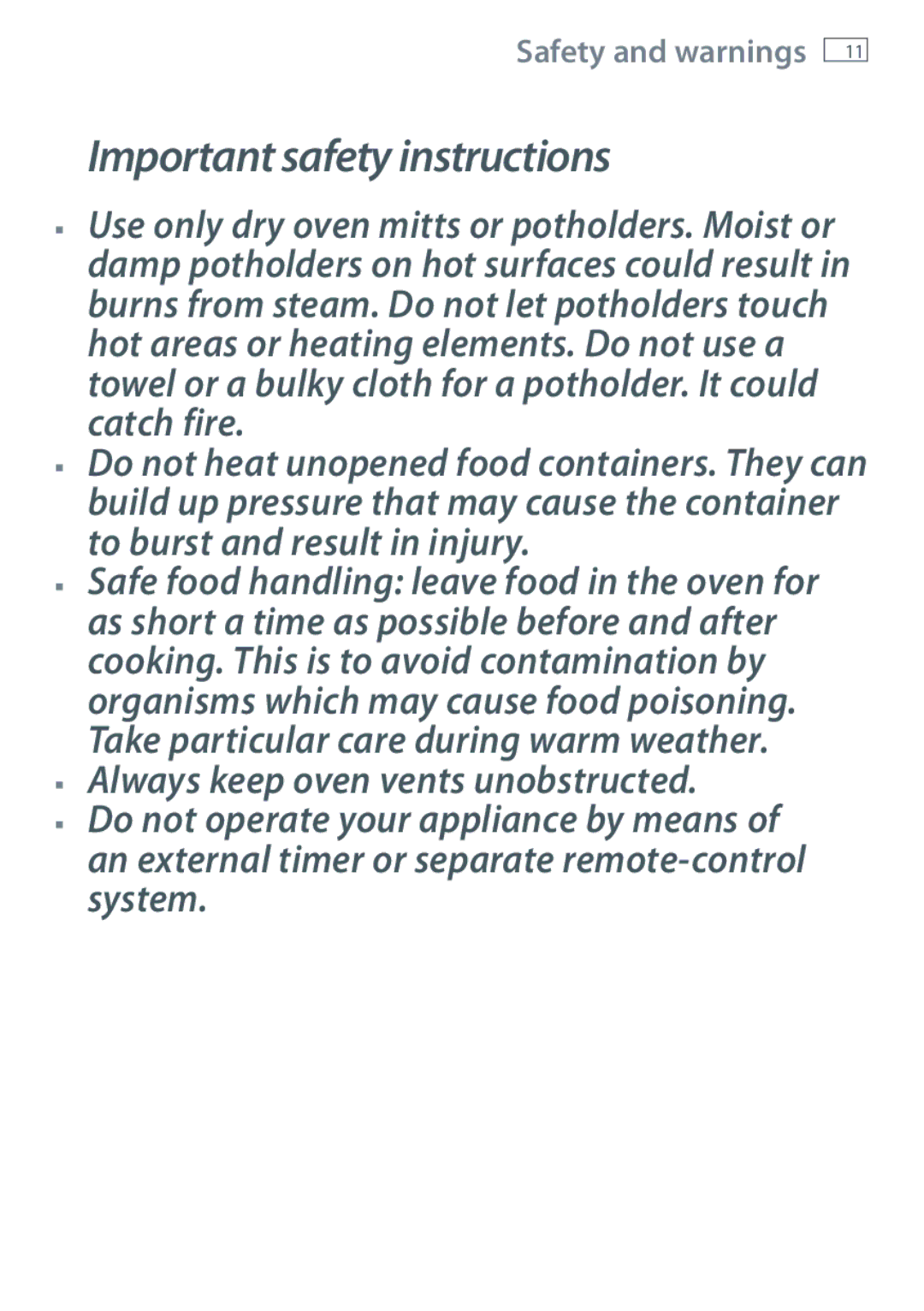 Fisher & Paykel OB60SL11, OB60SL9 manual Important safety instructions 