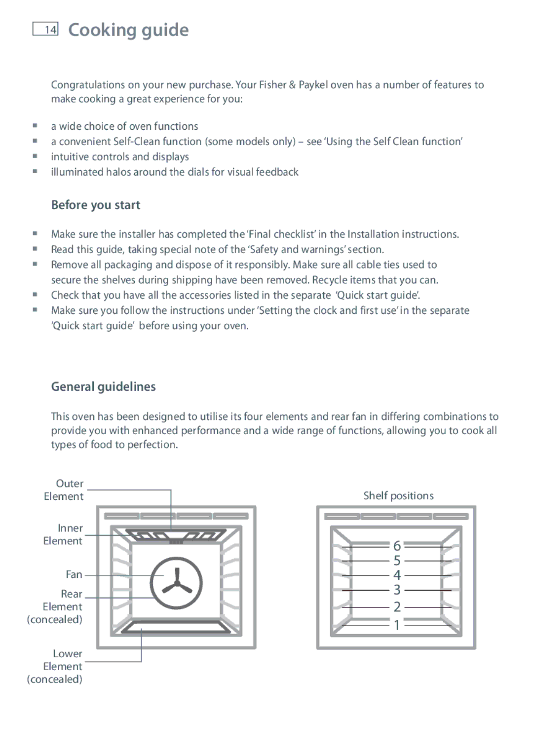 Fisher & Paykel OB60SL9, OB60SL11 manual Cooking guide, Before you start, General guidelines 