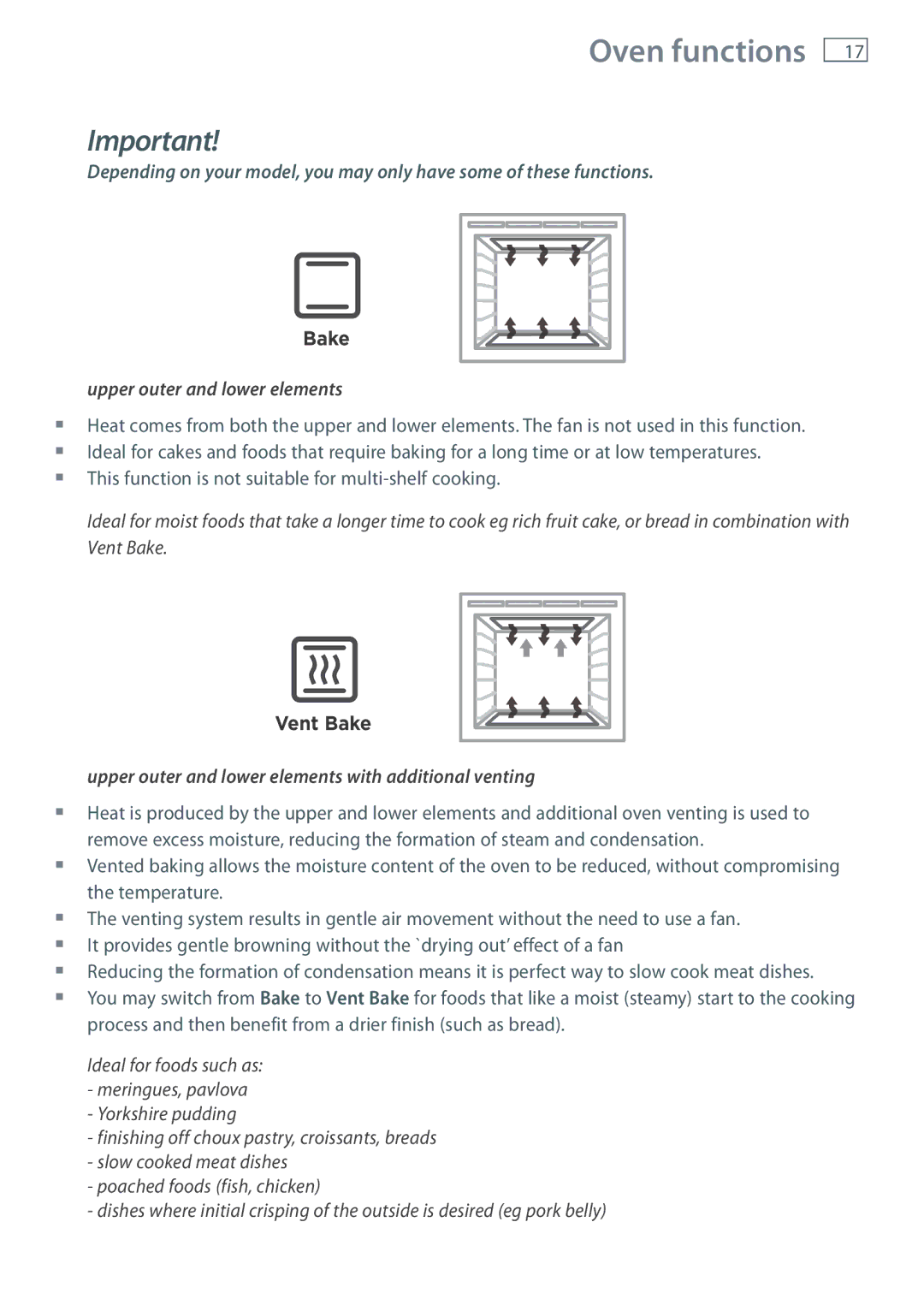 Fisher & Paykel OB60SL11, OB60SL9 manual Oven functions, This function is not suitable for multi-shelf cooking 