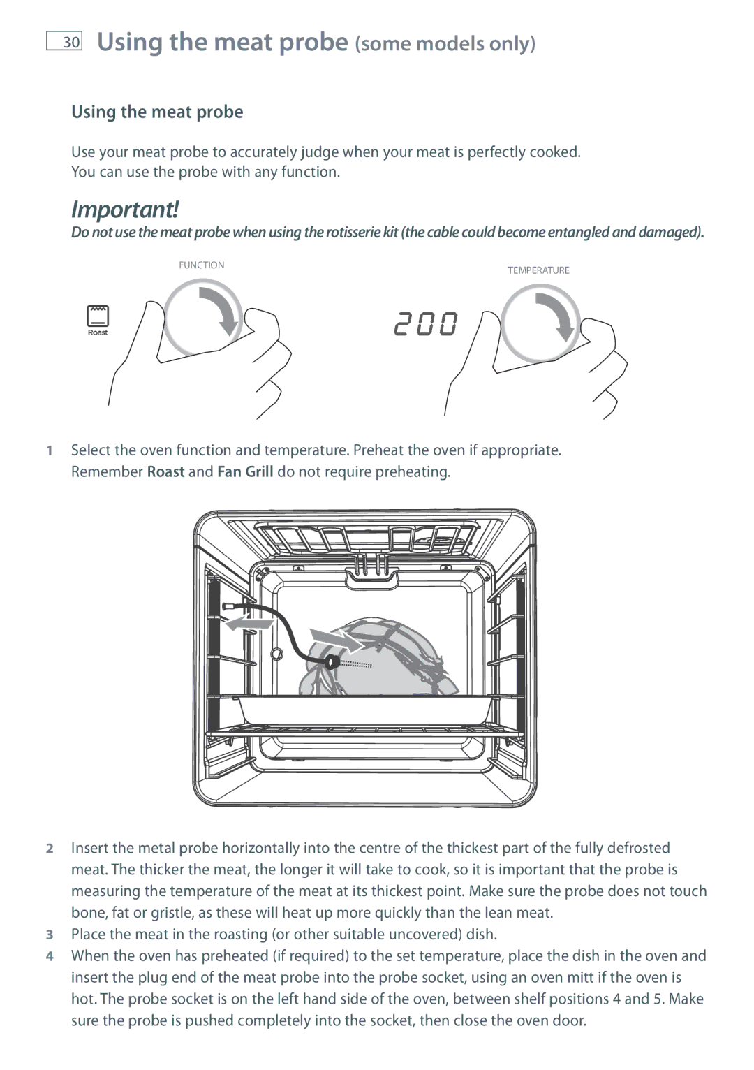 Fisher & Paykel OB60SL9, OB60SL11 manual Using the meat probe some models only 