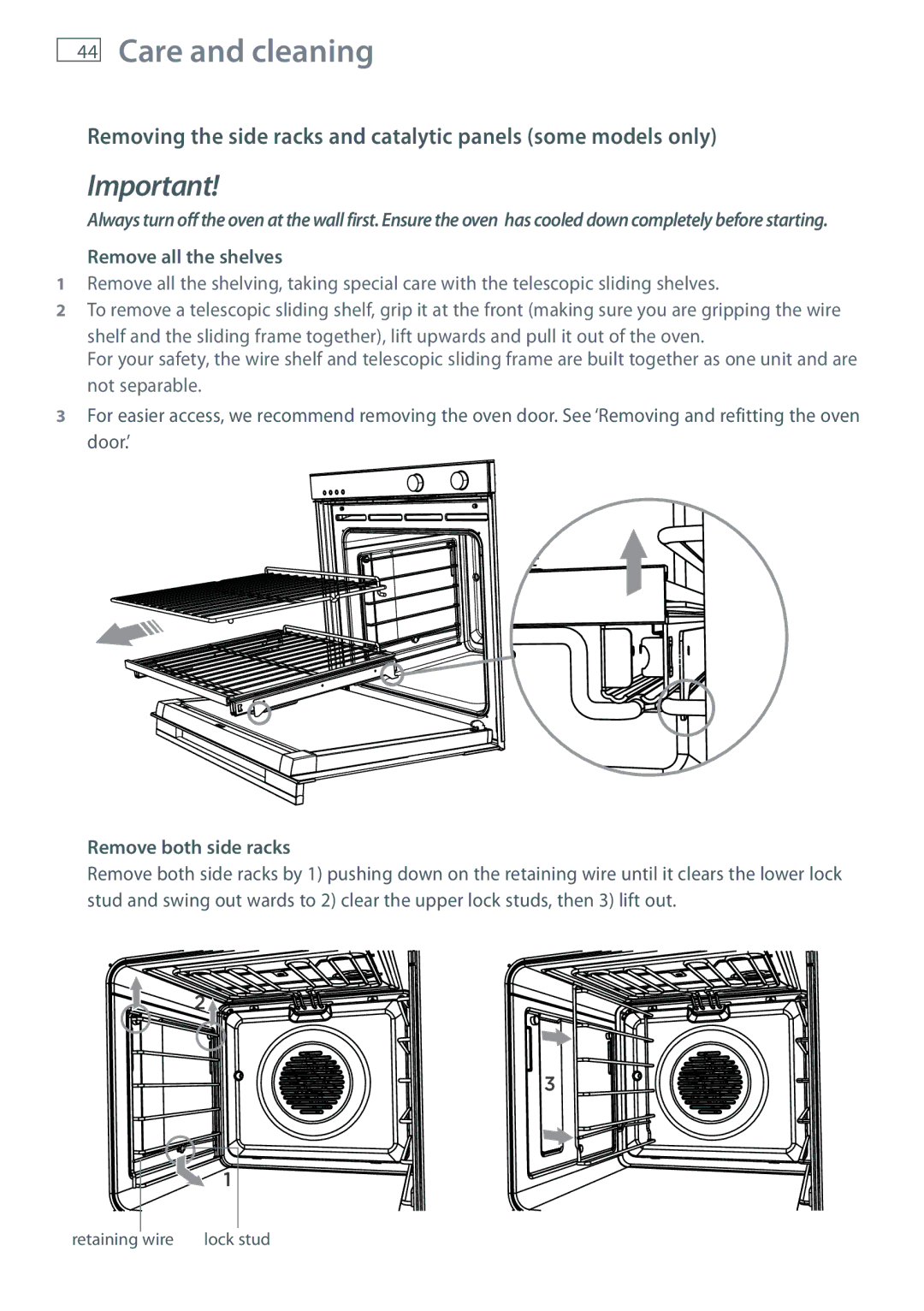 Fisher & Paykel OB60SL9, OB60SL11 manual Remove all the shelves, Remove both side racks 