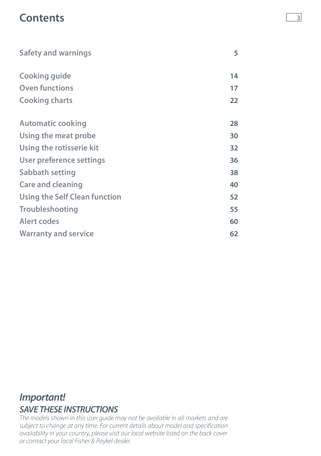 Fisher & Paykel OB60SL11, OB60SL9 manual Contents 