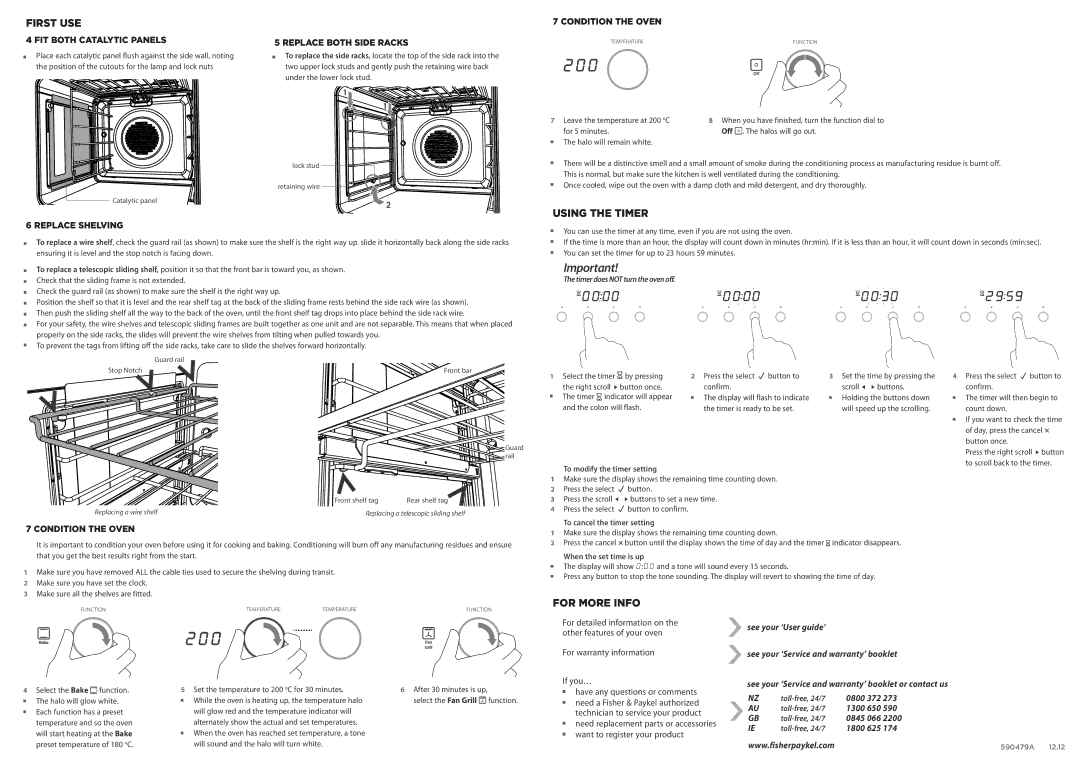 Fisher & Paykel OB60SL9DEX quick start Using the Timer, For More Info 