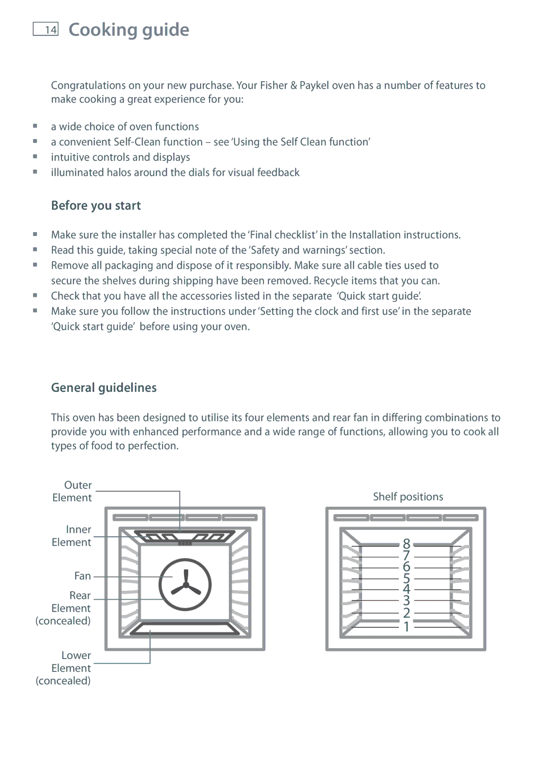 Fisher & Paykel OB76 manual Cooking guide, Before you start, General guidelines 