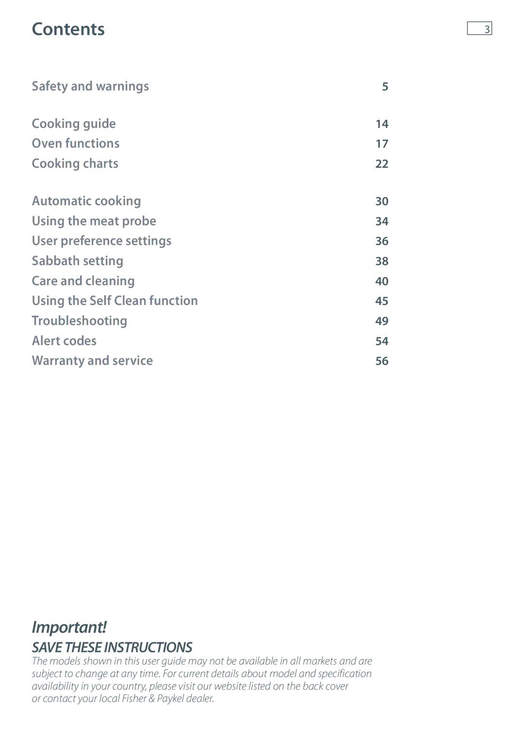 Fisher & Paykel OB76 manual Contents 