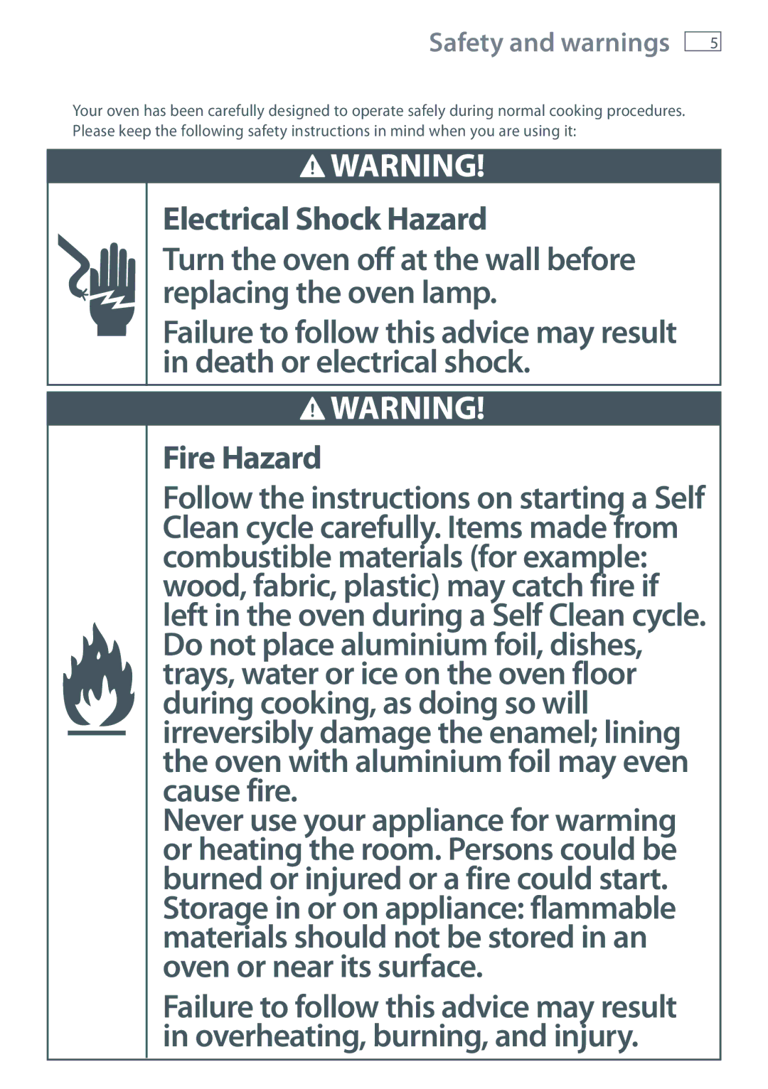 Fisher & Paykel OB76 manual Electrical Shock Hazard, Safety and warnings 