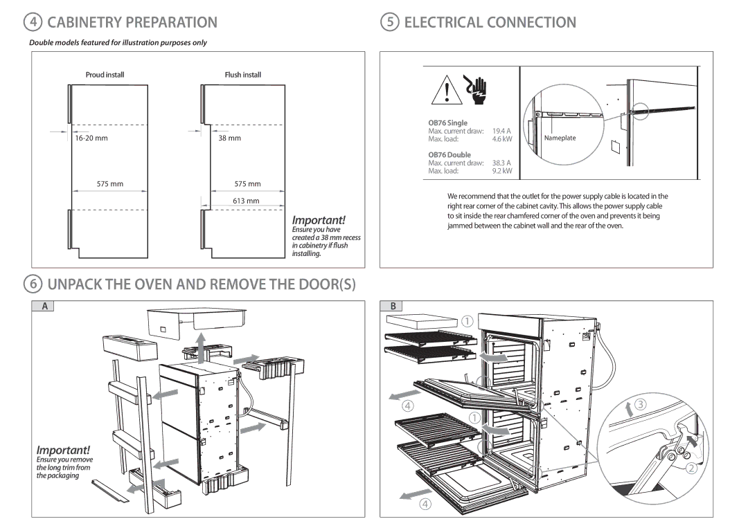 Fisher & Paykel OB76 installation instructions Cabinetry Preparation 