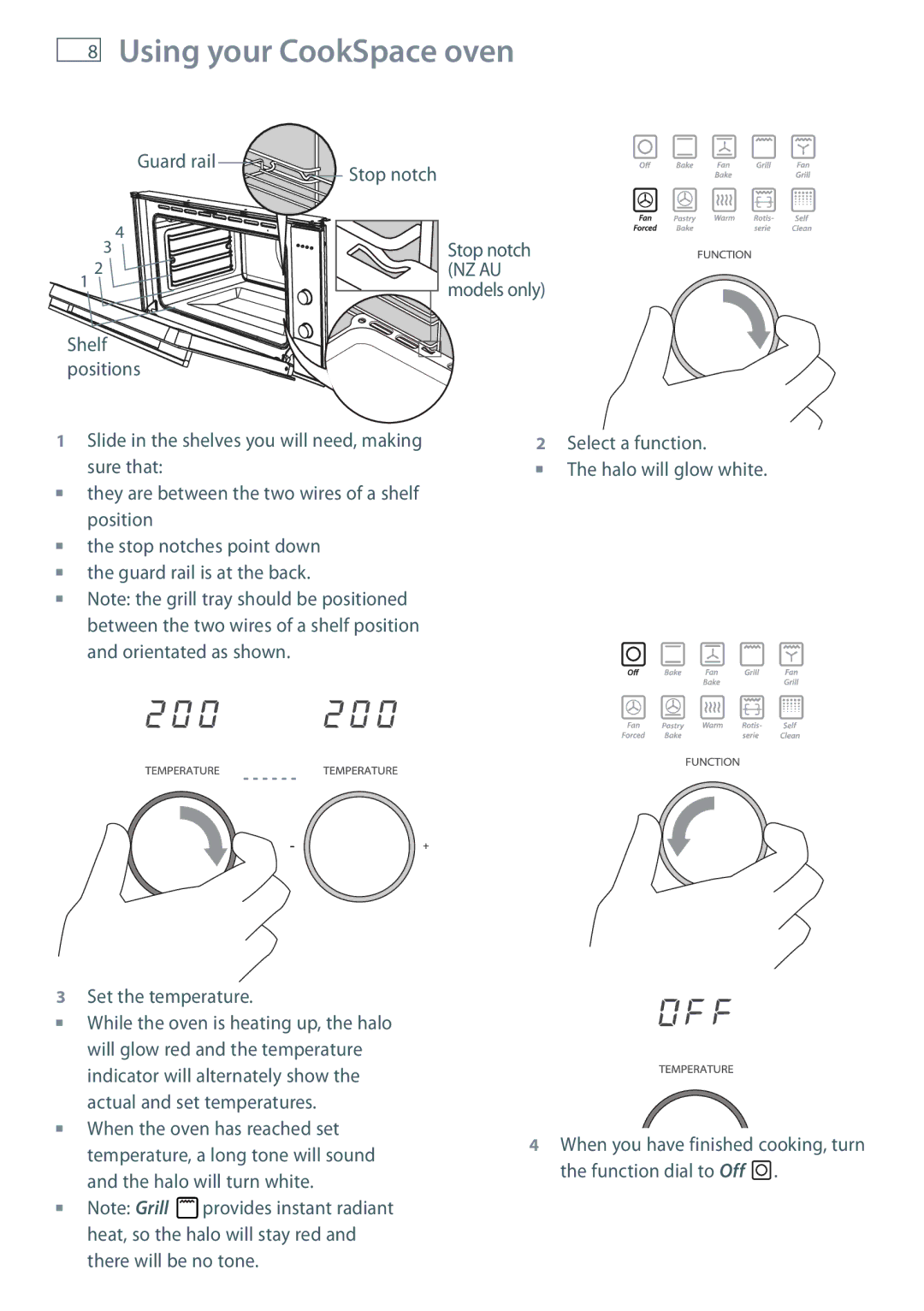 Fisher & Paykel OB90 manual Using your CookSpace oven, Guard rail Stop notch 