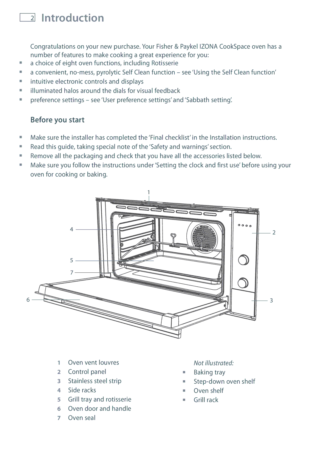 Fisher & Paykel OB90 manual Introduction, Before you start, Control panel Baking tray Stainless steel strip 