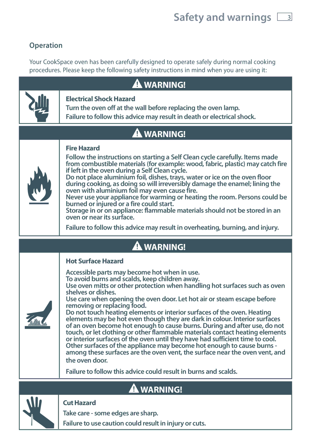 Fisher & Paykel OB90 manual Safety and warnings, Operation 