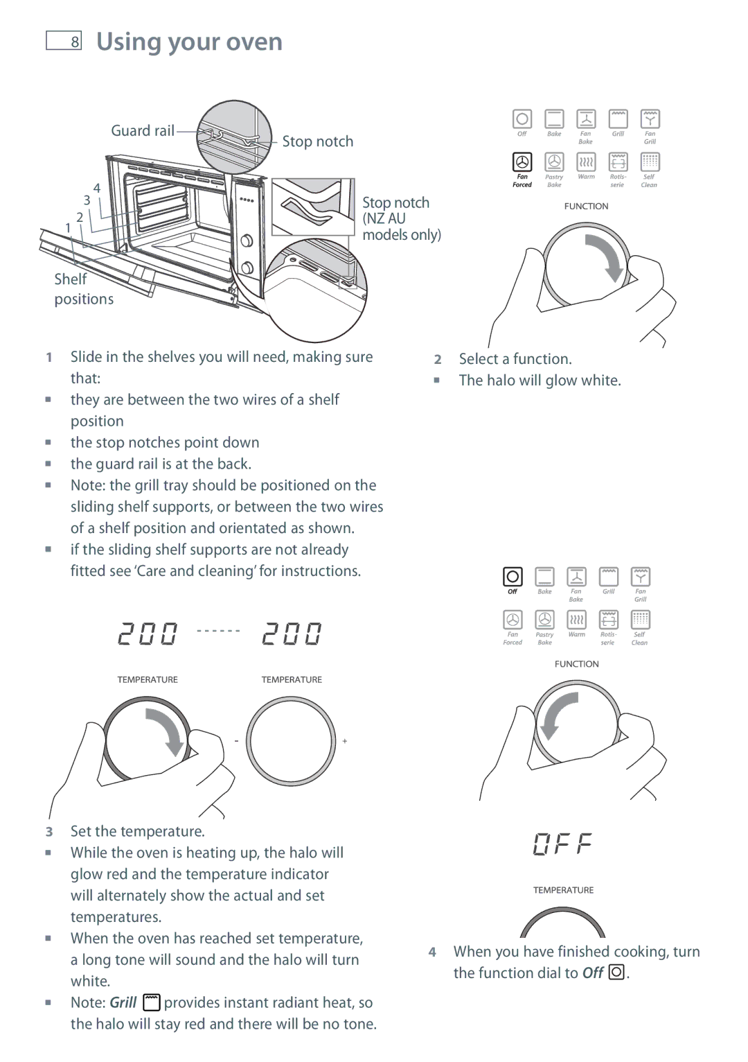 Fisher & Paykel OB90 manual Select a function, Set the temperature 