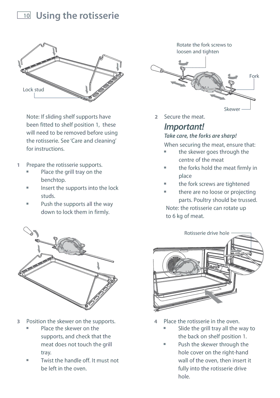 Fisher & Paykel OB90 manual Using the rotisserie, Secure the meat 