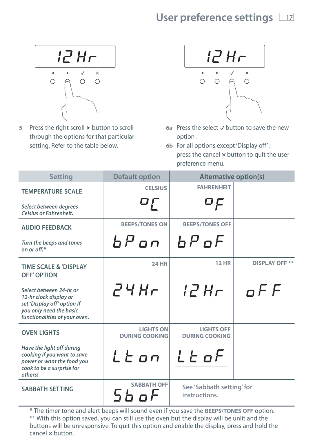 Fisher & Paykel OB90 manual User preference settings 