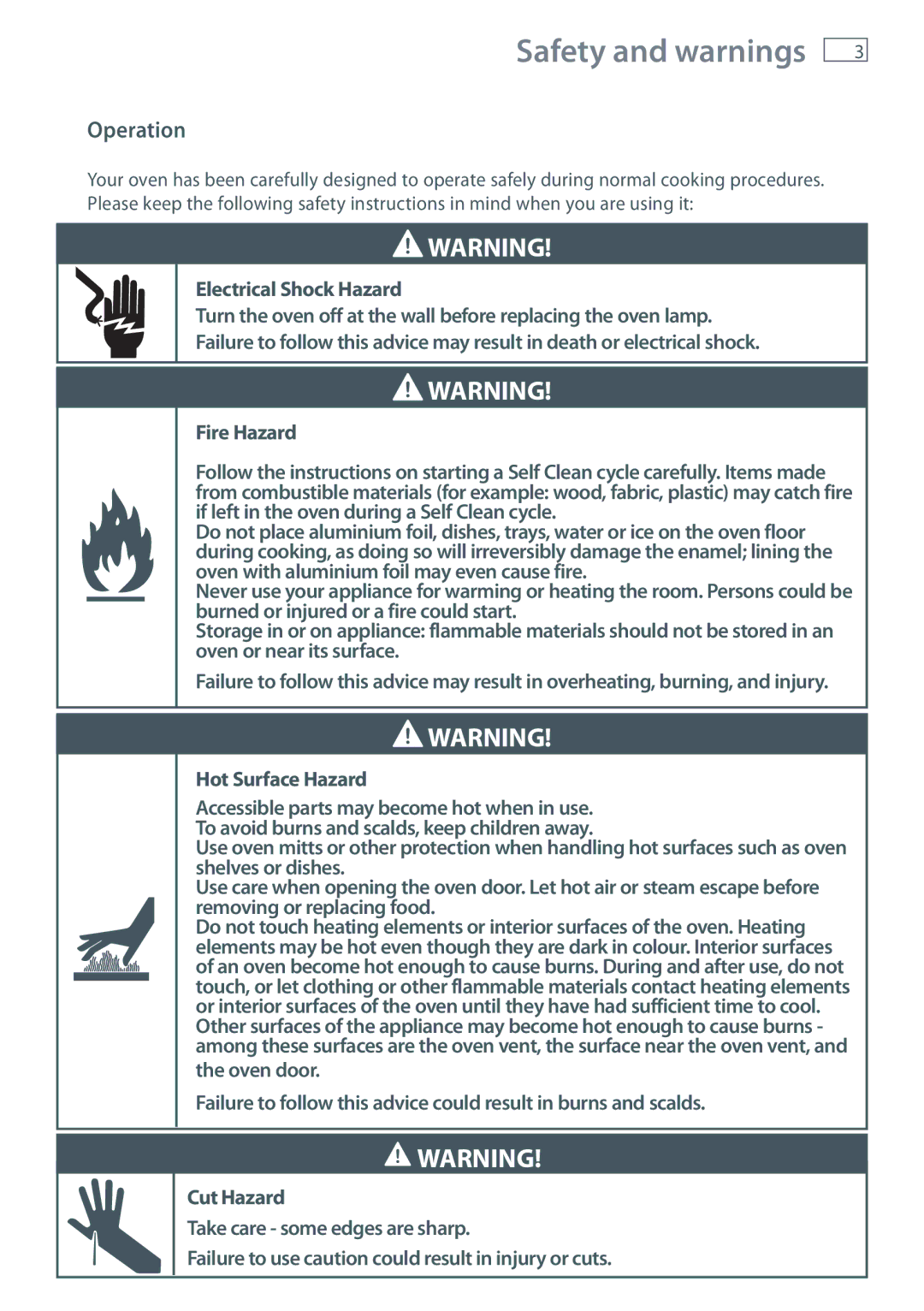 Fisher & Paykel OB90 manual Safety and warnings, Operation 