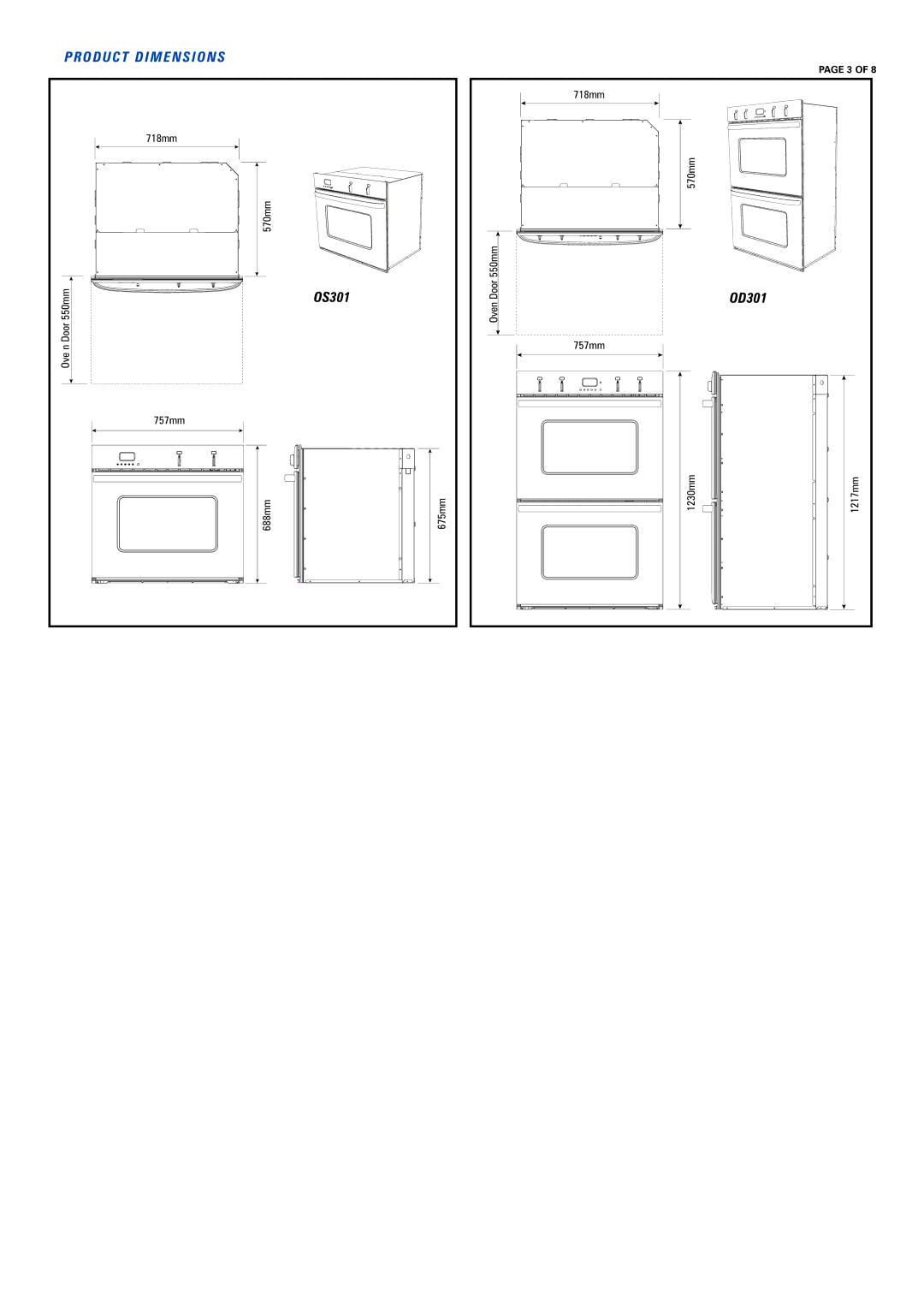 Fisher & Paykel OD301 warranty Product Dimensions 