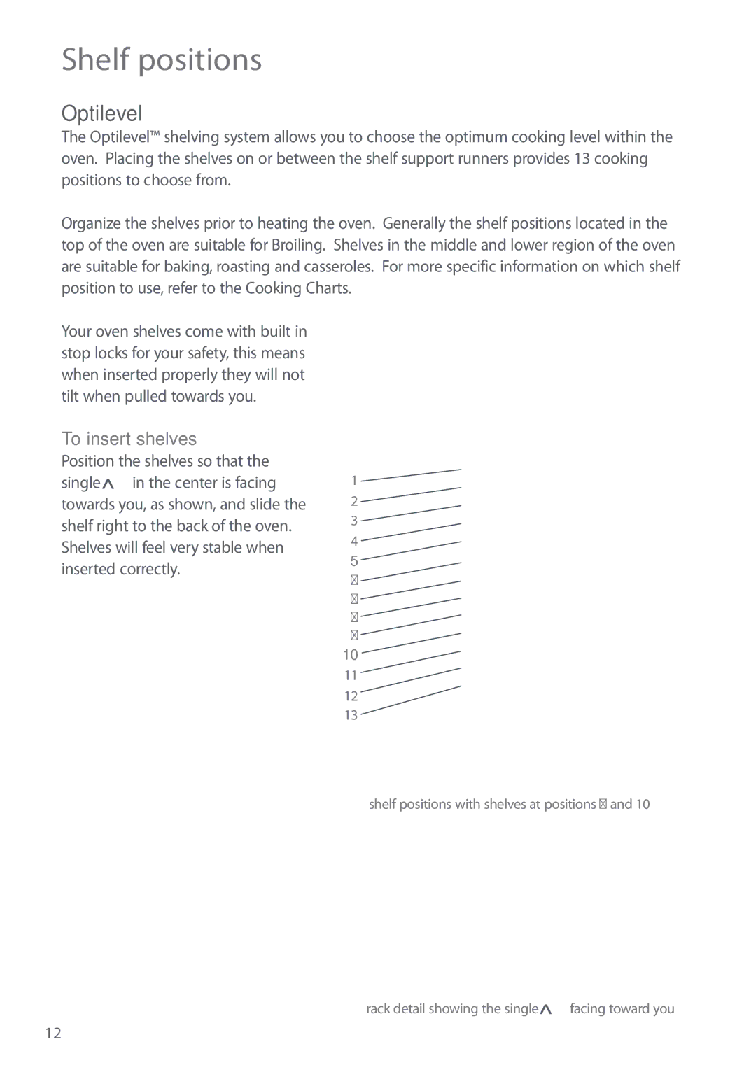 Fisher & Paykel OS302M, OD302M manual Shelf positions, Optilevel, To insert shelves 