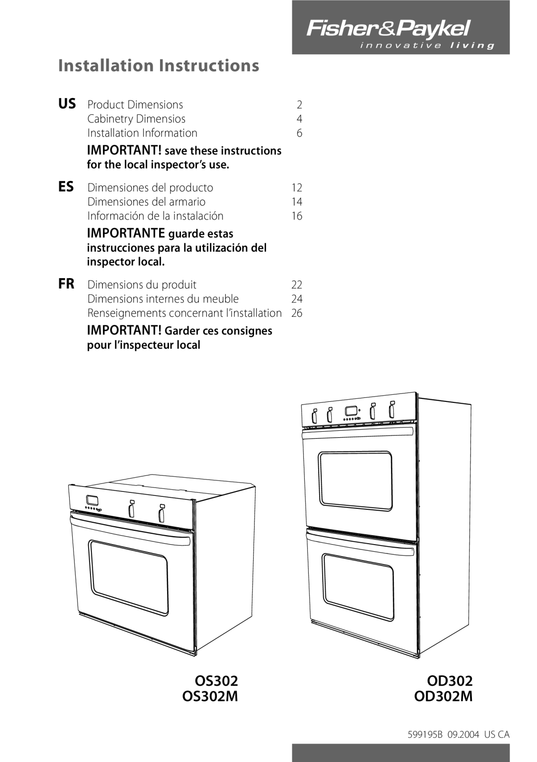 Fisher & Paykel OS302M, OD302M manual Multifunction oven User guide US CA 