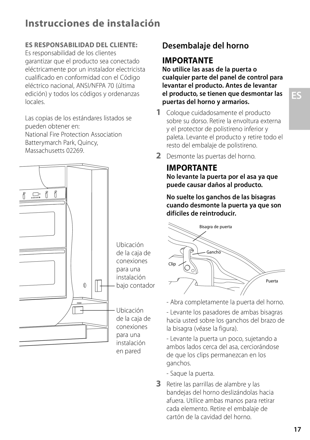 Fisher & Paykel OS302M, OD302M Desembalaje del horno, Las copias de los estándares listados se pueden obtener en 